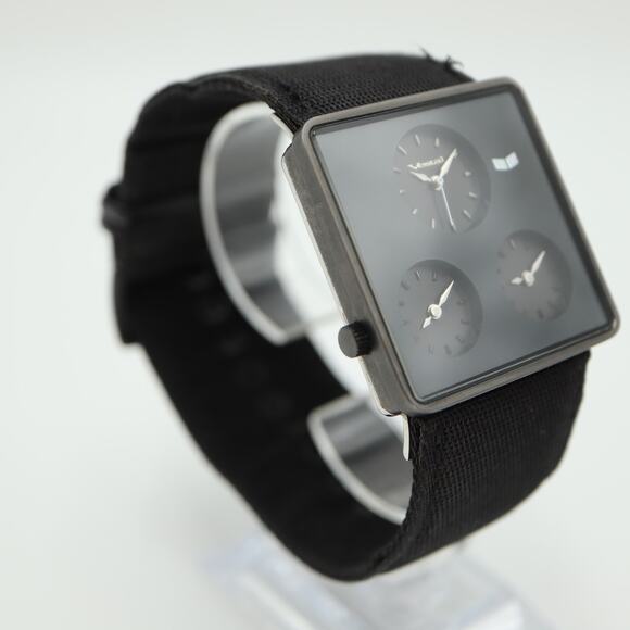 Vestal Savant Black Triple Time Zone Watch 38mm Mens Square Dial w New Battery - Picture 9 of 15